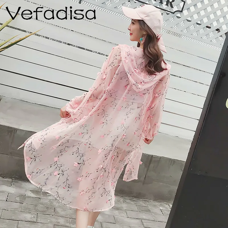 Женское пальто с капюшоном Vefadisa хлопковое однобортное розового и синего цвета