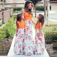 family look modal cotton floral print short sleeve summer season mother daughter dresses famliy mommy and me long dress
