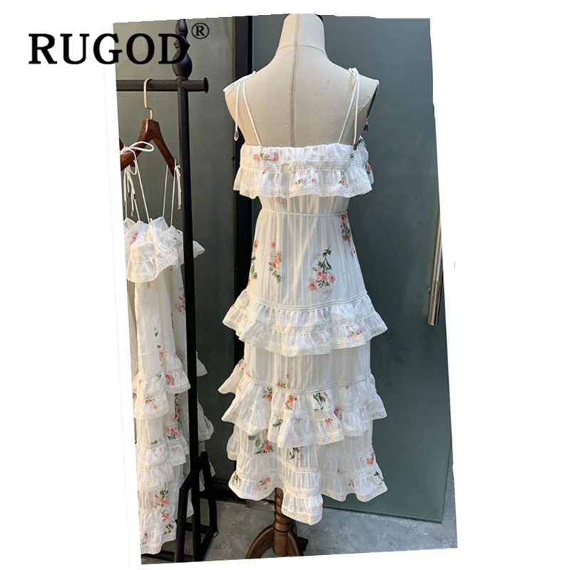 Женское платье на бретельках RUGOD длинное хлопковое с цветочной вышивкой и