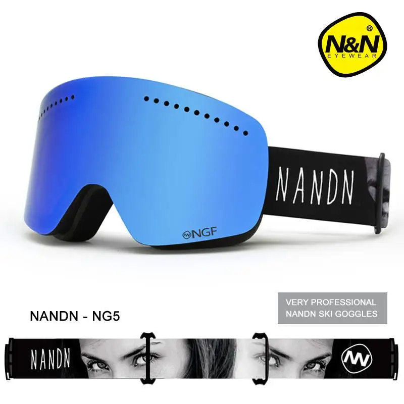 NANDN, унисекс, лыжные очки, двойные, УФ, анти-туман, большая Лыжная маска, очки для женщин и мужчин, Лыжный спорт, снег, сноуборд, очки, многофункциональные очки - Цвет: Black Blue