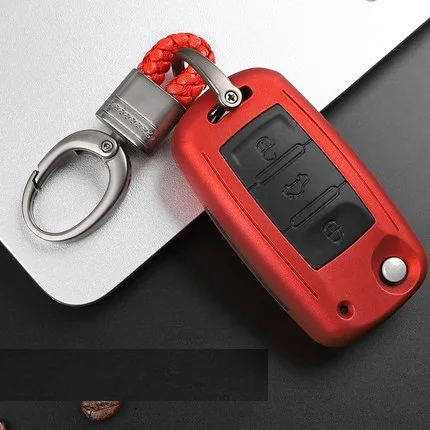 red Чехол из углеродного волокна+ силикагеля для автомобильных ключей, чехол для VW Golf Bora Jetta POLO GOLF Passat Skoda Octavia A5 Fabia SEAT Ibiza Leon - Название цвета: red
