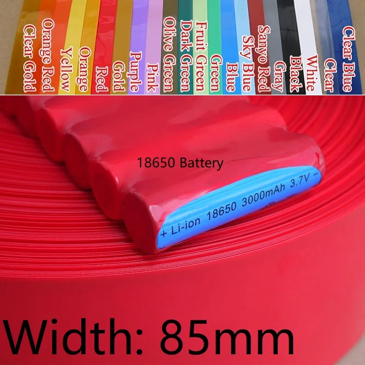Width 85mm(Diameter 55mm) 18650 Lipo Battery Wrap PVC Heat Shrink Tube Insulated Case Sleeve Protector Cover Flat Pack Colorful
