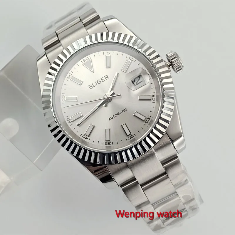 STYLE 5 40 мм Bliger, без логотипа, серебристый, белый, черный, синий циферблат, Твердый Чехол, особая Дата, окно сапфировое стекло, автоматические мужские часы W2888 - Цвет: STYLE 5