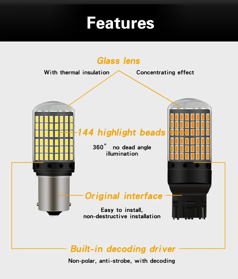 Aslent 2X1156 BA15S P21W BAU15S PY21W 1157 светодиодный лампы 144 smd CanBus без ошибки T20 7440 W21W лампы для поворотов светильник при отсутствии флэш-памяти