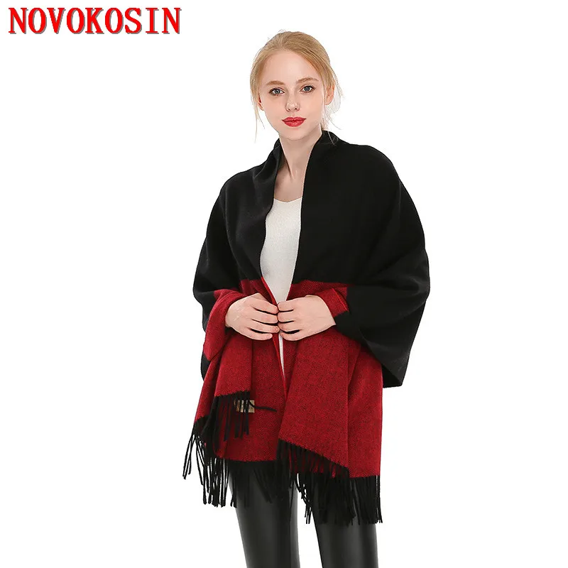 

2018 New Two Colors Women Winter Double Side Woolen Scarf Women Shawl Echarpes Foulards Cachecol Hot Tassel Wrap Striped Bufanda