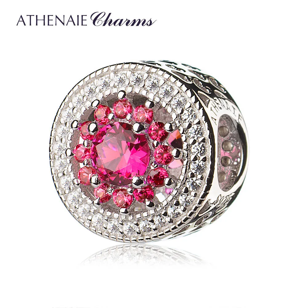 ATHENAIE, 4 цвета, 925 пробы, серебро, с проложенным прозрачным фианитом и розово-красным сердцем, Сияющие ажурные бусины, подходят для браслетов и браслетов - Цвет: Red Bead