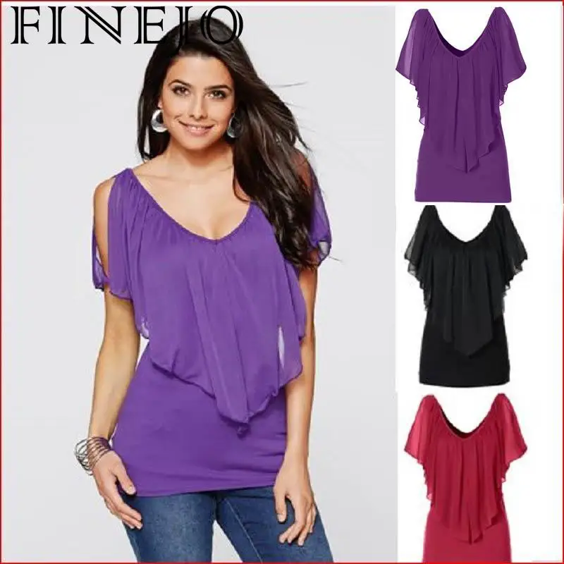 Женская шифоновая блузка FINEJO Feminina Повседневная Блузка с коротким рукавом