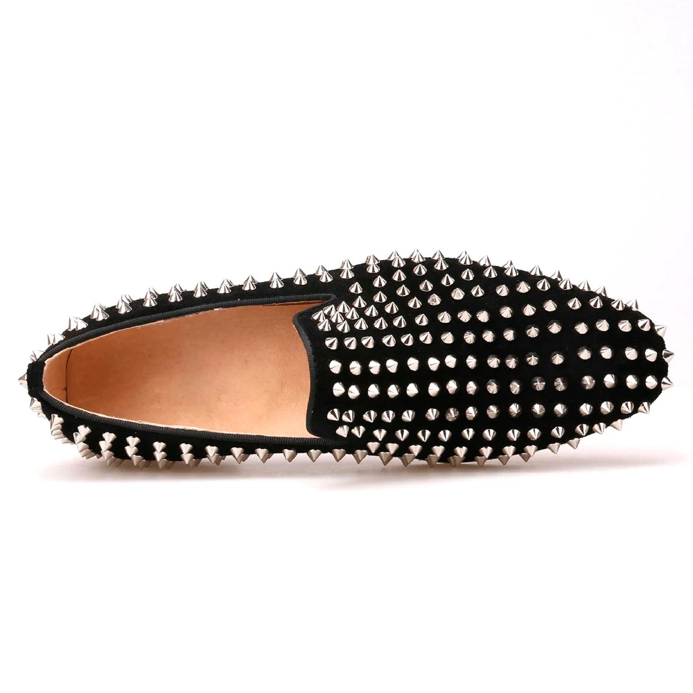 Туфли мужские из нубука ручной работы модные лоферы с серебристыми заклепками в