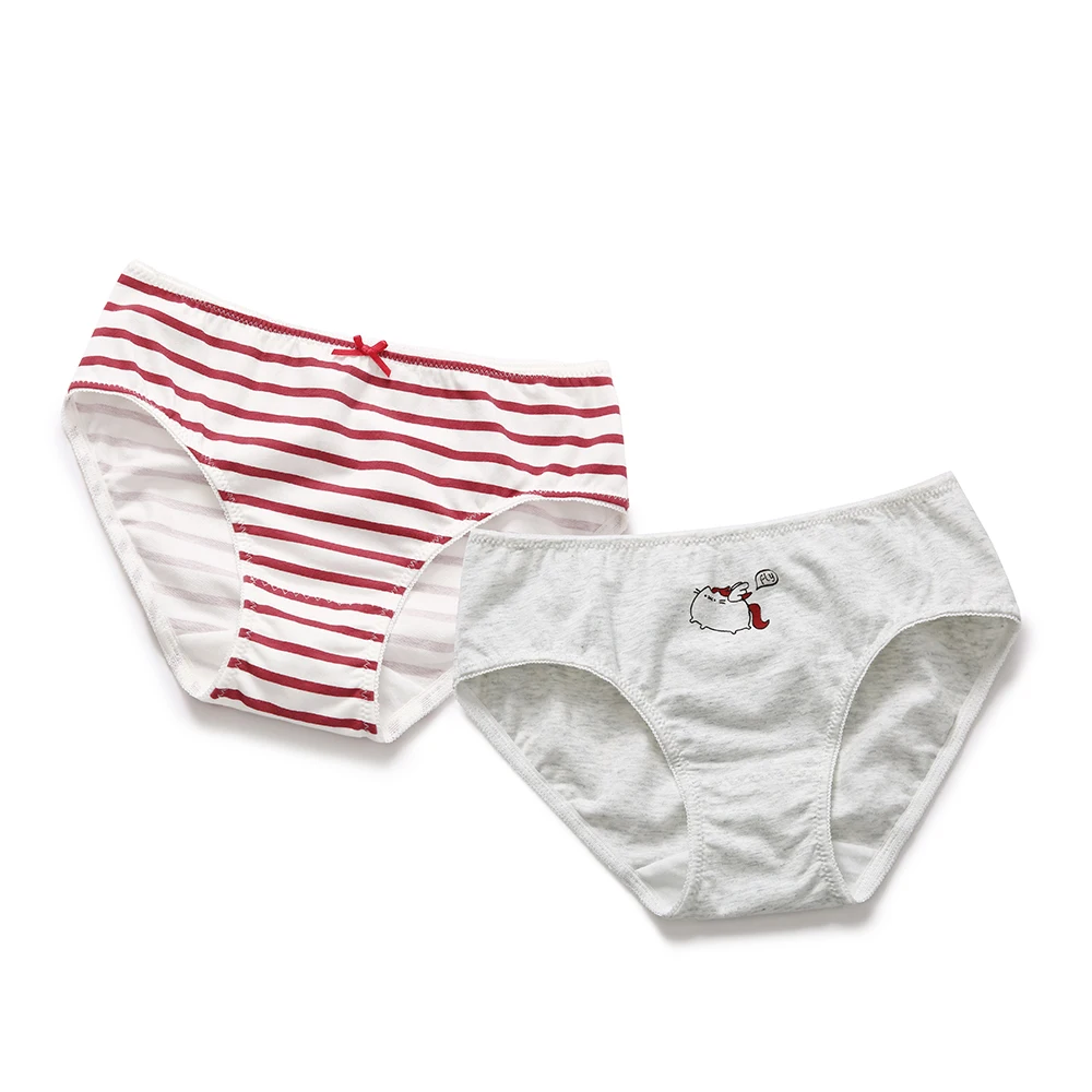 Balabala 2-Pack Striped Cotton Undies for Teenager Girl Puberty Underwear Briefs Calcinha Infantil Majtk with Bow Tie Elast | Мать и
