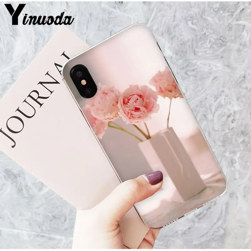 Yinuoda розовый цветок пион на вазе DIY аксессуары для телефона чехол Apple iPhone 8 7 6 6S Plus X
