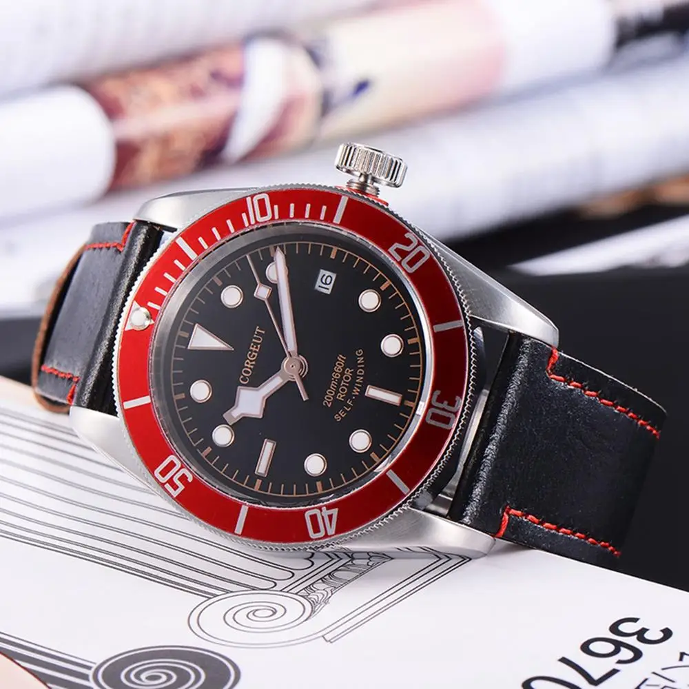 Мужские наручные часы Corgeut брендовые автоматические механические с подсветкой