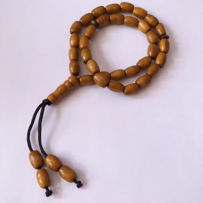 Натуральный Деревянный мусульманский четок молитва 33 бусины елочные елки Tasbih Allah