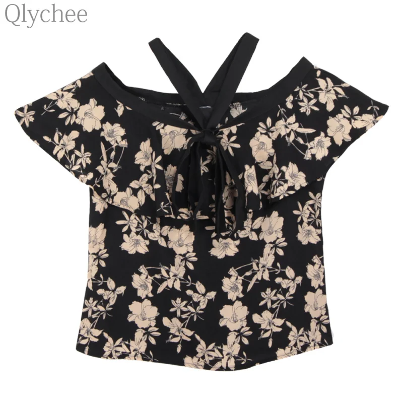 Qlychee летний сексуальный женский топ с открытыми плечами цветочным принтом