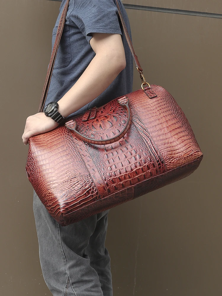 2022 Retro Genuine Leather Men's Handbags Crocodile Pattern Shoulder Messenger Bag Duffel Laptop Diagonal Crossbody Bags Big |
