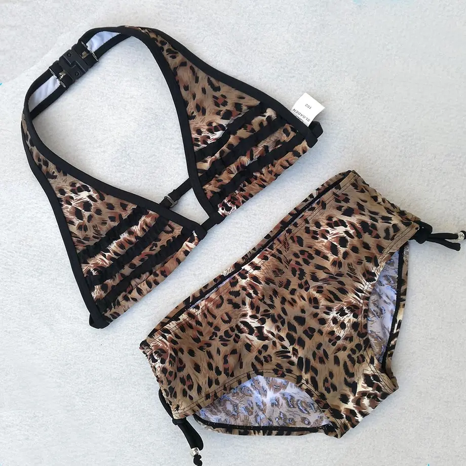 6-16 Years Leopard Print Teenager Girl Bikini Kids Swimsuit Children Two Piece Swimwear Halter Top Big Swimming Suit Child | Спорт и