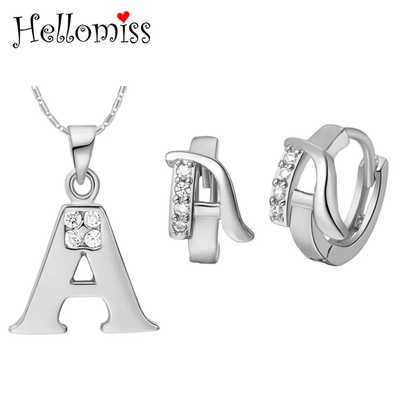 

Sterling Silver Jewelry Sets for Women 26 Letters Pendant Necklace & Earrings Fashion Brand Jewelry Set Ensemble De Bijoux Femme