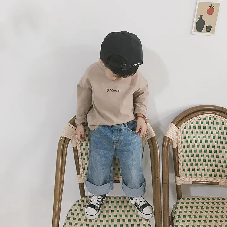 Весенне осенние детские модные широкие джинсовые штаны в Корейском стиле