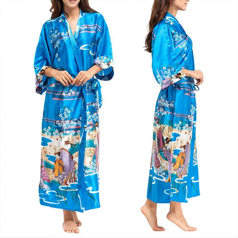 Plus Size Dressing Gown Silk Peignoir Batas De Seda Pink Satin Robe Floral Femme Big Robes Women Sexy | Женская одежда