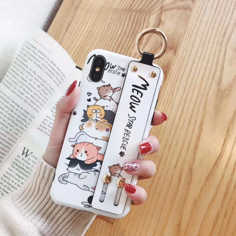 Cartoon cat wrist strap is for iPhone 6 6plus 7 7plus mobile phone case x back cover |