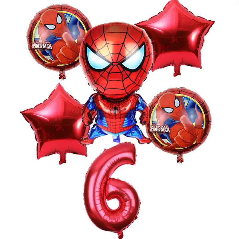 red 6 6pcs/lot Spiderman Foil Helium Balloons 30" Red Number Party Inflatable Ball Birthday Party Decoration Kids Toys Star Globos - Цвет: red 6