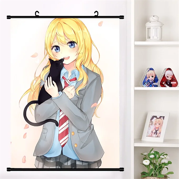 Милый аниме ваша лежа в апреле Arima Kousei Miyazono Kaori Косплей настенный свиток плакат Настенные подвесные плакаты домашний декор - Цвет: S