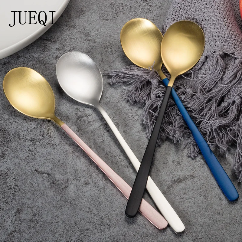 

Stainless Steel rainbow Long Handled coffee spoons mixing spoons set cold drink fruit Ice Cream Dessert Tea Spoon Drinking Tools