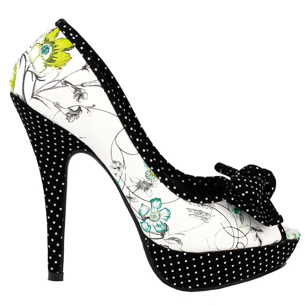 Соблазнительные разноцветные туфли лодочки на платформе с бантом и узором в