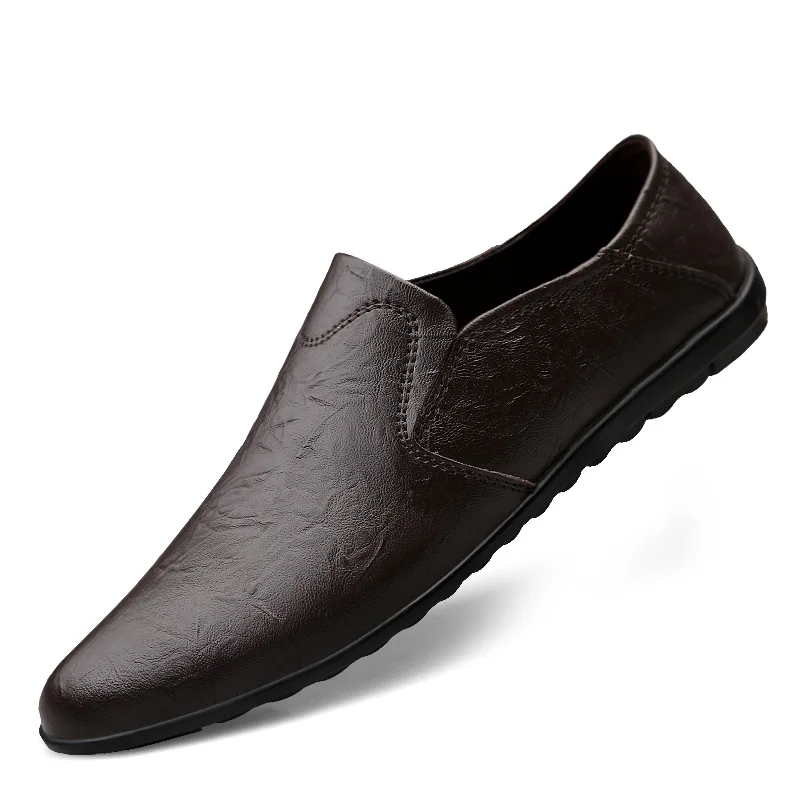 dark brown Модные брендовые мужские лоферы; Роскошные уличные мужские туфли из натуральной кожи на плоской подошве; повседневная мужская обувь; мужские лоферы без застежки; размеры 38-47 5 - Цвет: dark brown