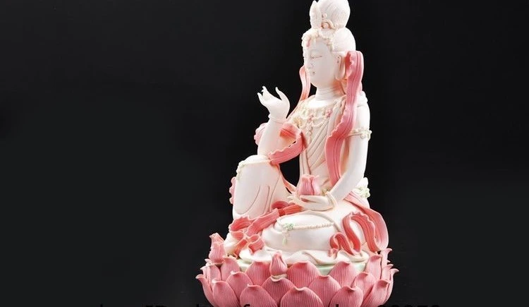 Китайская керамика Dehua фарфор WUCAI Lotus Guanyin Kwan-yin статуя Бодхисаттвы | Дом и сад