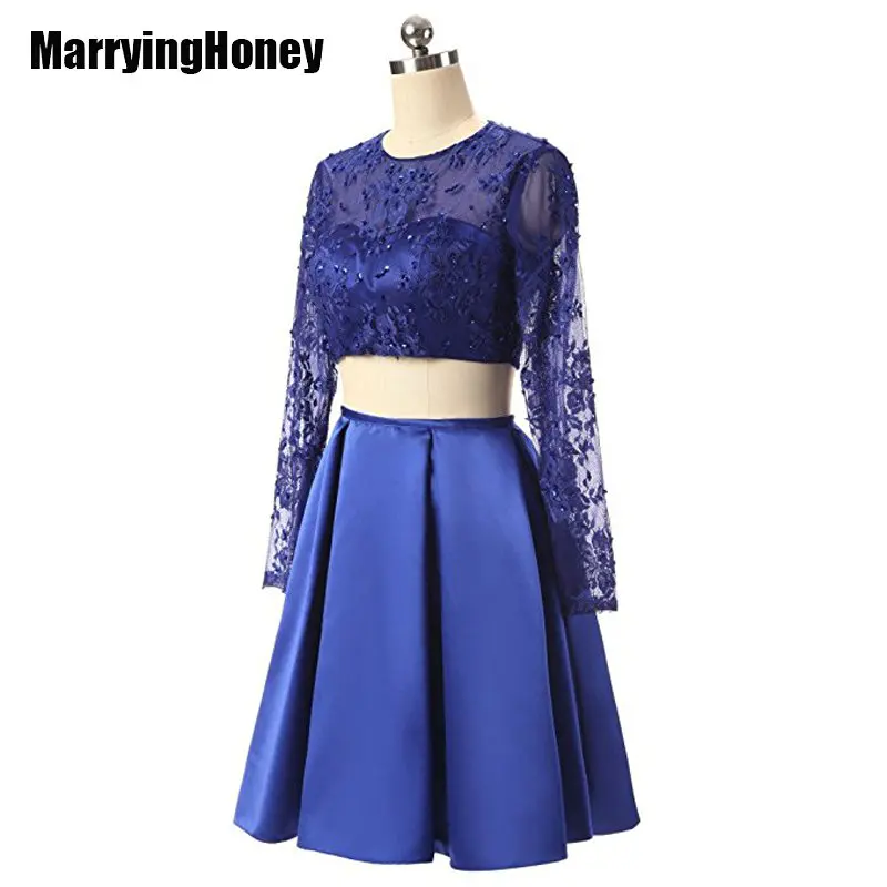 Новинка синий сексуальный укороченный топ атласные вечерние платья с длинными