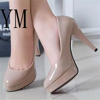 fashion mature women pumps classic patent leather high heels shoes nude sharp head paltform wedding women dress shoes plus 34 42