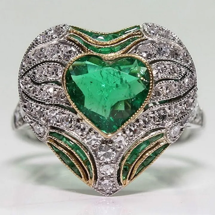green ring Роскошное зеленое циркониевое кольцо с большим камнем в форме сердца для женщин, серебряное кольцо с проложенным покрытием, мужское обручальное кольцо, O3M097 - Цвет основного камня: green ring