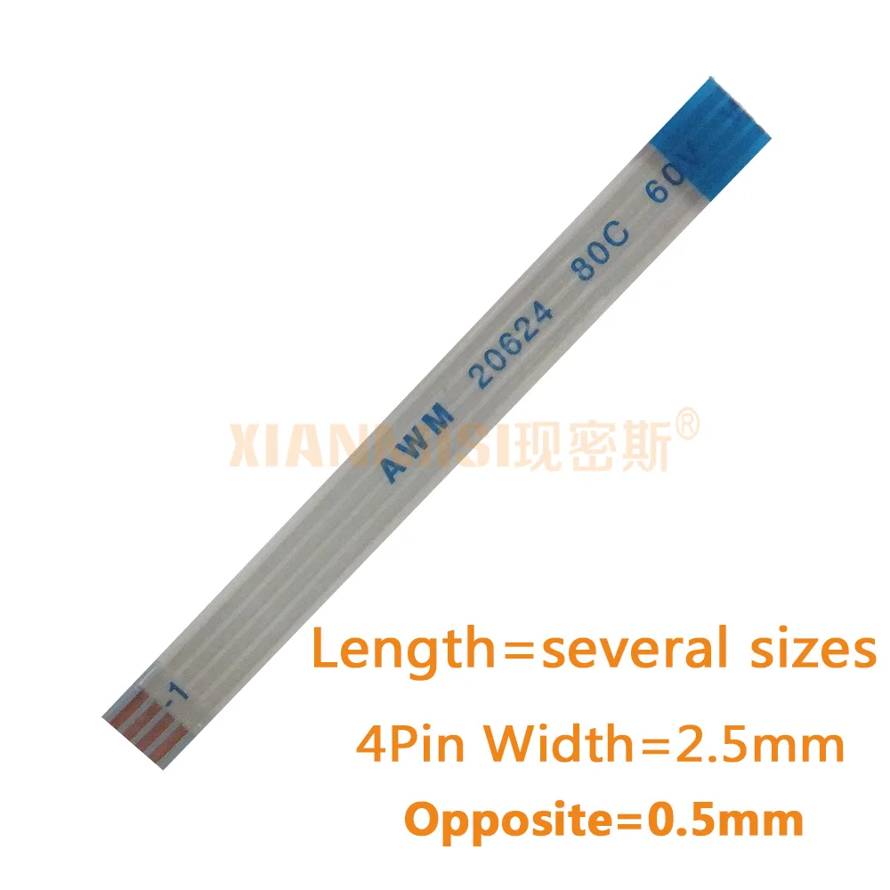 5 шт., 4-контактный Гибкий плоский кабель FFC с противоположной стороны, 0,5 мм, AWM 20624 80C, 60 в, длина 40 см, 45 см, 50 см, 60 см, 80 см, 1 м, 2 м, 1,5 м, 3 м