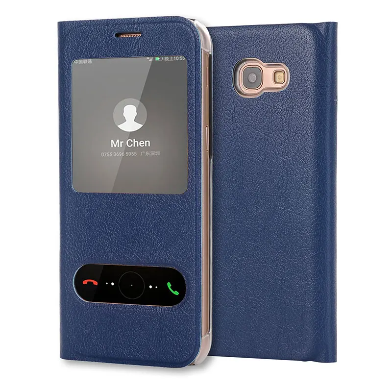 Dark blue Чехол-раскладушка кожаный чехол для телефона для samsung Galaxy A7 A5 A3 A 3 5 7 см A320F A520F A720F SM-A720F SM-A520F SM-A320F DS бумажник - Цвет: Dark blue