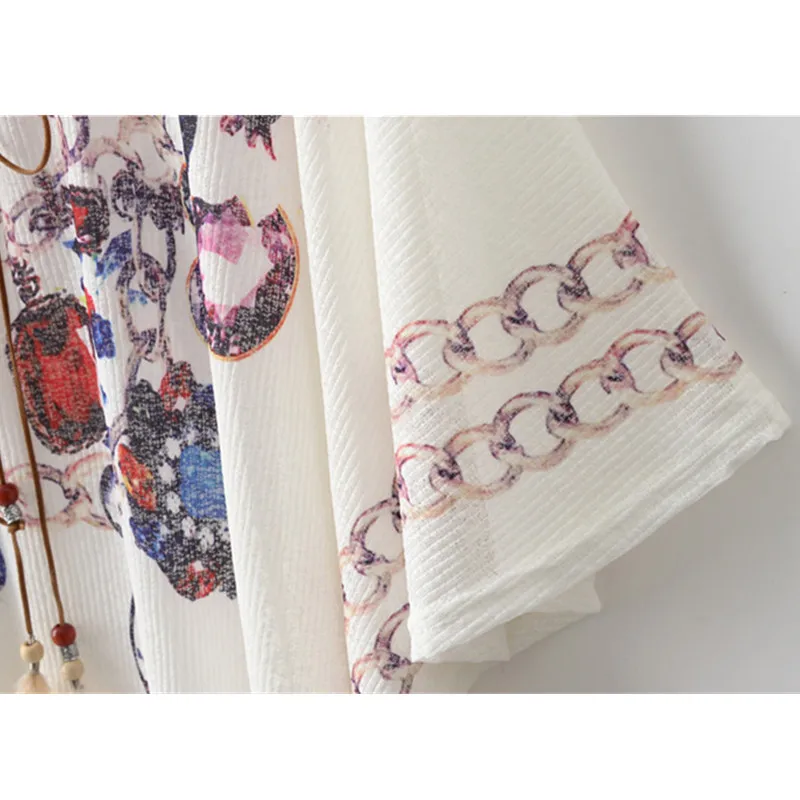 

Qiukichonson Women Batwing Tops Summer 2018 Bohemian Style Ethnic Loose Lace up Blouses Ladies Jewel Flower Print Cloak Tops