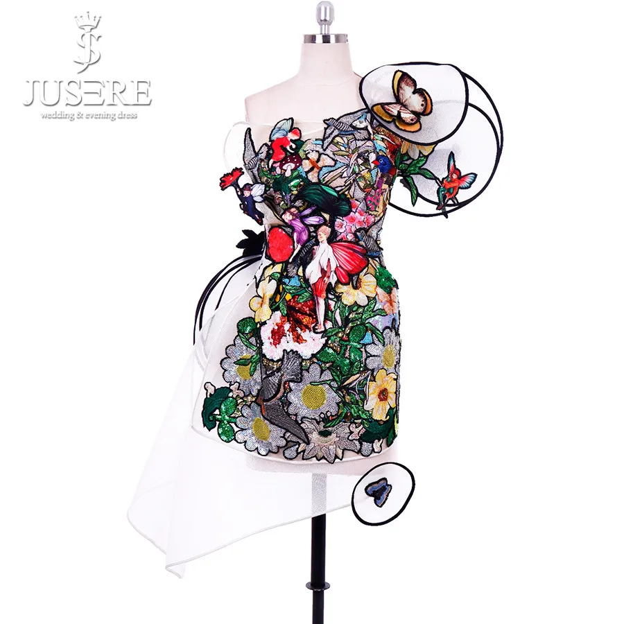 Jusere Красочные Блестки Emboridery Привлекательные Короткие Платья для вечеринок уникальный дизайн пикантное платье на одно плечо платье для выпускного вечера реальные фотографии - Цвет: as image