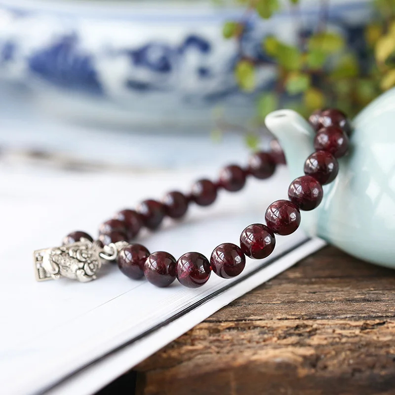 100% AAA 8mm Natural Garnet Bracelet For Women Wine Red Men Jewelry Leaf Shape Chain Gifts | Украшения и аксессуары