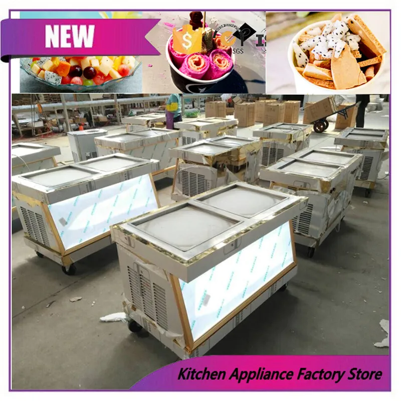 Бесплатная доставка авиапочтой машина для жареного льда в тайском стиле двойная