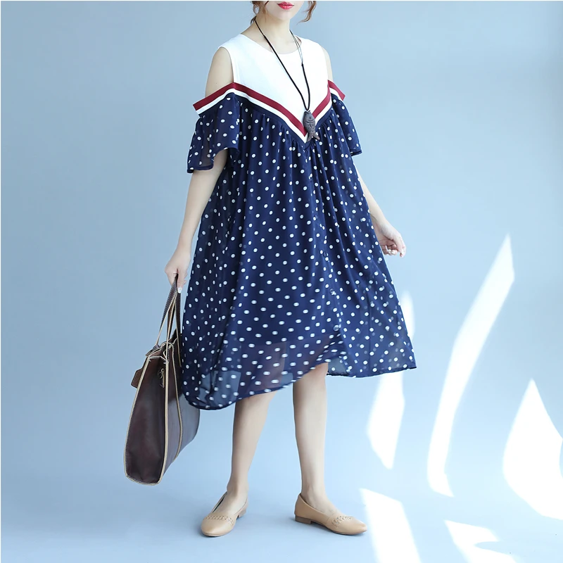 2018 г. новые милые с принтом в горошек летнее платье поддельные Двойка шифоновое