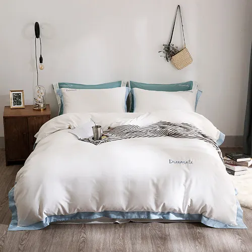 1 Домашние комплекты постельного белья из хлопка tencel, белый, синий, розовый, королева/король размер, пододеяльник, простыня, наволочка постельное белье, постельное белье - Color: 1