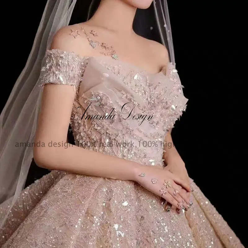 Роскошное Свадебное платье Аманды с открытыми плечами и блестящими