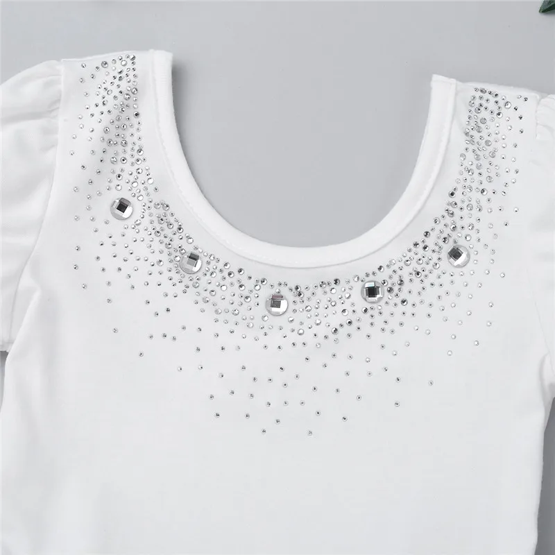 Детское Сетчатое балетное платье с короткими рукавами и блестящими стразами для