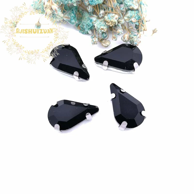 Бесплатная доставка! Черные Стеклянные кристаллы в форме капли для пришивания