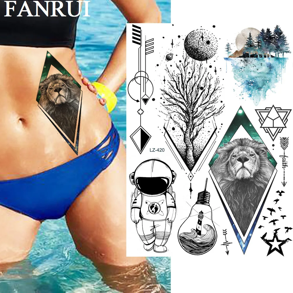 Большие фальшивые татуировки Star Planet Tree для мужчин и женщин Детские Временные