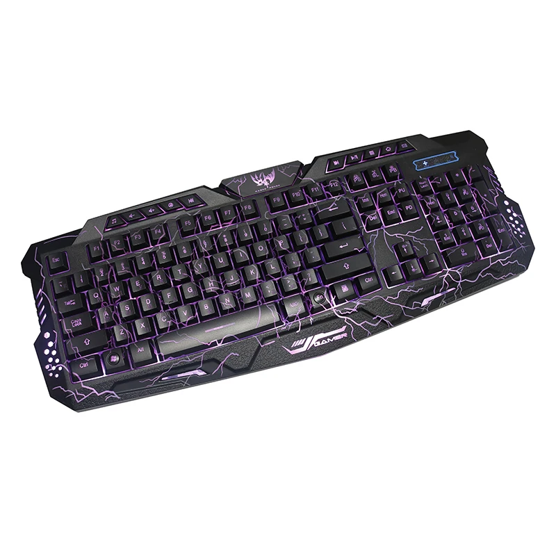 Игровая клавиатура проводная USB с фиолетовым/синим/красным RGB подсветкой