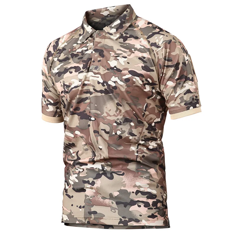 CP Camo Мужская быстросохнущая летняя Военная рубашка поло, дышащая армейская тактическая рубашка поло, мужская темно-синяя рубашка поло с коротким рукавом, Мужская S-5XL - Цвет: CP Camo