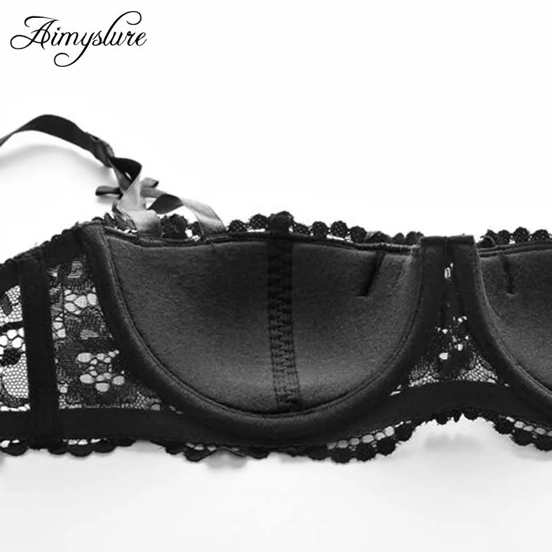 Sexy Lace Half Bra Set Woman Red Plunge Lingerie Ultra Thin B C D Cup Lady Underwear Black Brassiere | Женская одежда