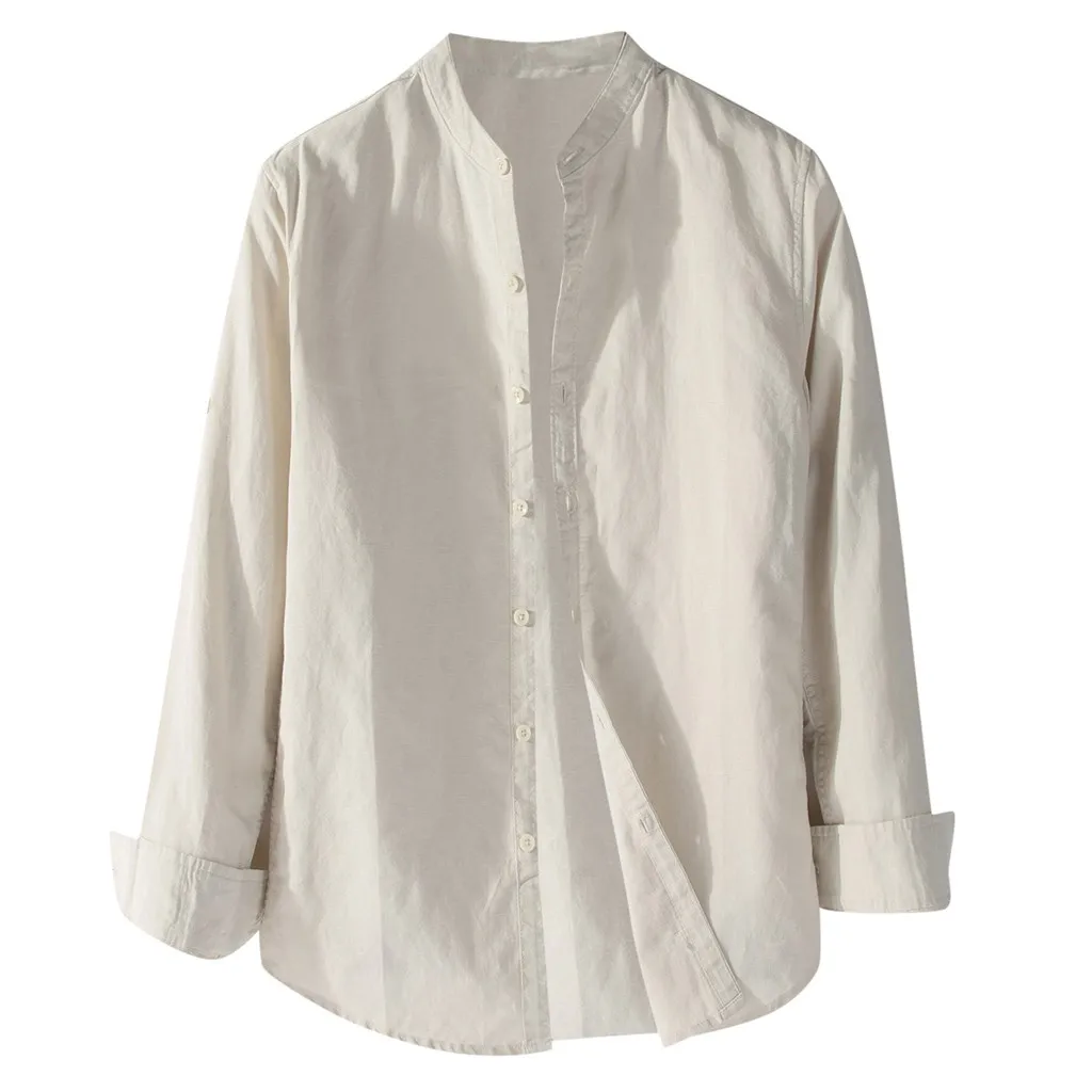 Повседневная мужская рубашка Camisa, модная мужская рубашка с длинными рукавами, топ на пуговицах, хлопковое белье сплошной цвет, свободная Мужская Блузка Camisa masculina