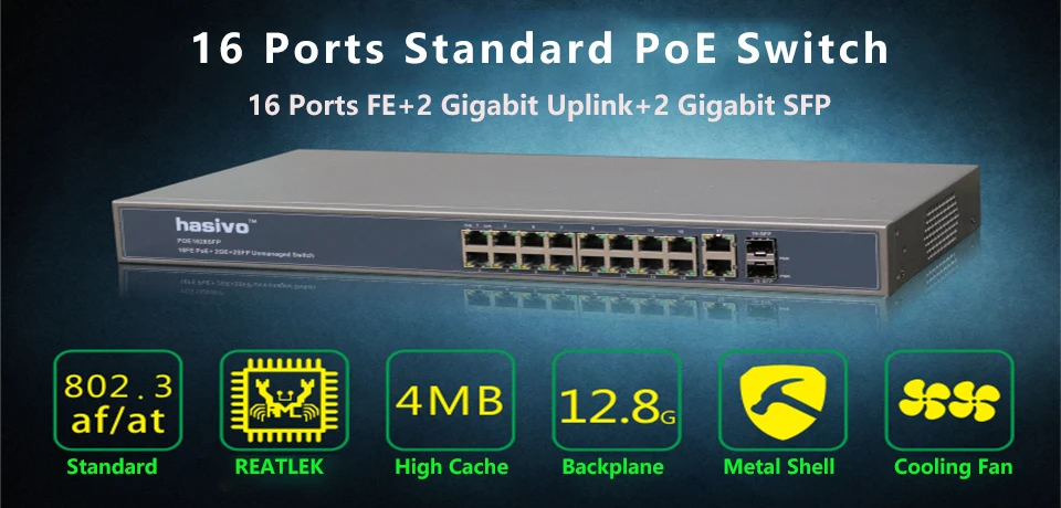 16 Порты и разъёмы 48 V/Свитч PoE коммутатор для высокоскоростной сети Ethernet 2x1000 M gigabit uplink 2x1000 M SFP оптоволоконный коммутатор для ip Камера беспроводное питание по Ethernet переключатель