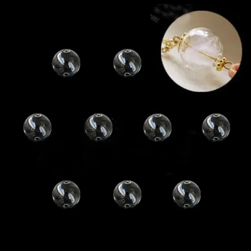 

50pcs 14mm wholesale round ball glass globe bubble cover double hole glass vial pandent glass round bottle fashion DIY accessory
